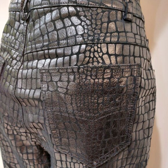 💋CHIC & SEXY💋VTG Genuine Leather Croc Embossed Straight-Cut Pants - Picture 10 of 15